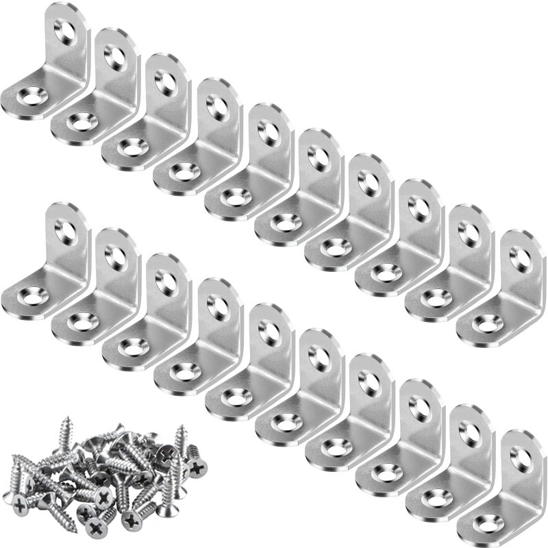 YEWLACA 20 PCS Corner Braces 25mm x 25mm Stainless Steel 90 Degree Joints Right Angle Bracket L Shaped Corner Brackets Fastener for Wood Furniture, Screws Included - Image 1